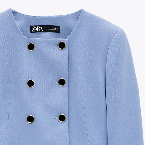 NEW Zara Cropped Double Breasted Blazer Mid Blue S - Picture 10 of 11